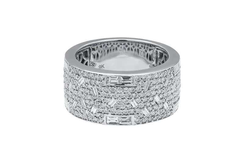 9ct White Gold Natural Baguette & Brilliant Cut Diamond Ring 1.56ct F VS Size O 10.6g