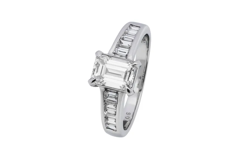 18ct White Gold Emerald Cut Diamond Engagement Ring 1.59ct GIA Certified