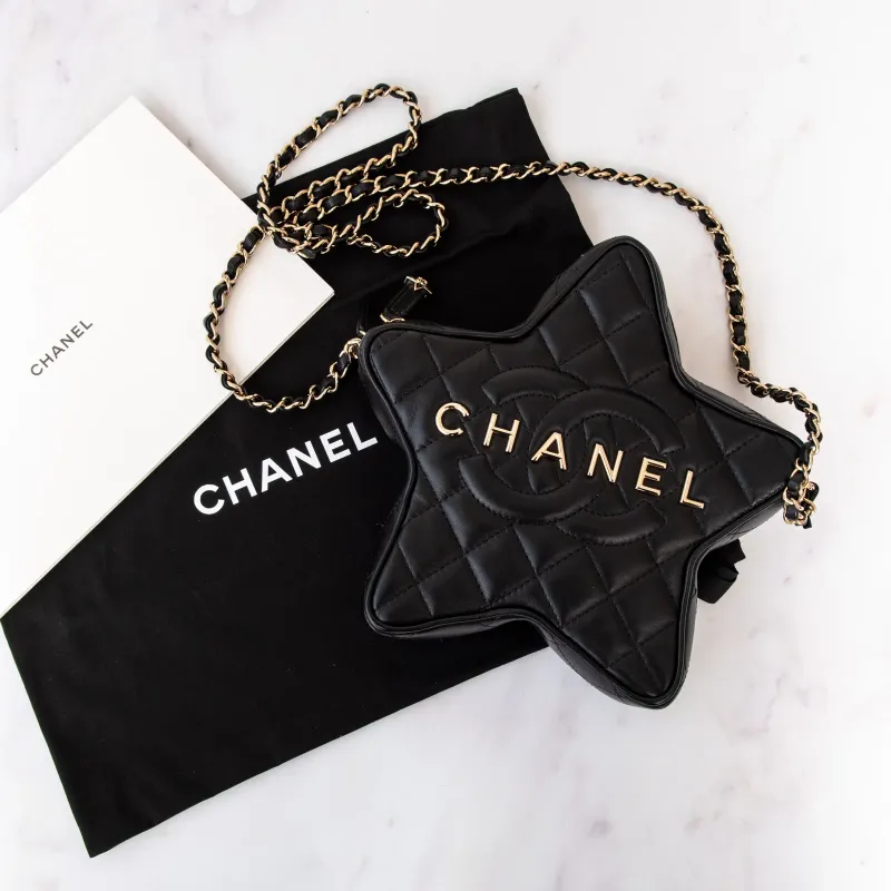 Chanel Black Leather Limited Edition Star Handbag