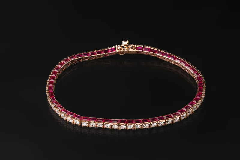 9ct Rose Gold Lab Grown Brilliant Cut Diamond and Ruby Bracelet 5.27ct