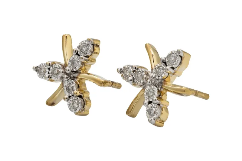 14ct Yellow Gold Starry Diamond Stud Earrings 0.10ct