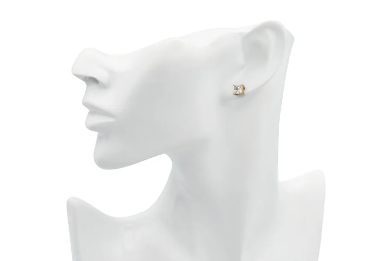 9ct Yellow Gold Medium Princess Cut Cubic Zirconia Stud Earrings 1.7g