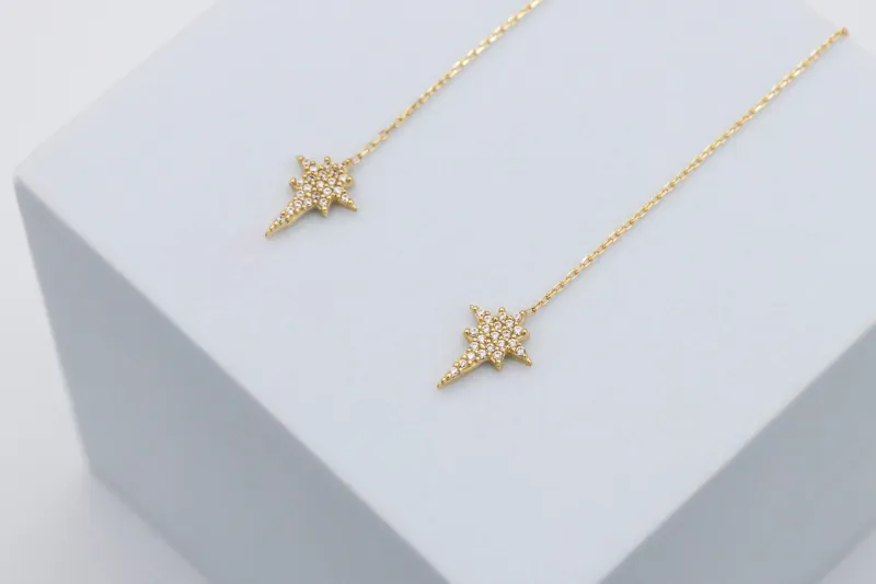 9ct Yellow Gold Pull Through Cubic Zirconia Star Earring 1.75g