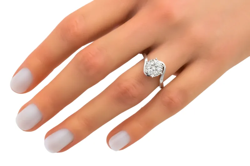 18ct White Gold Diamond Cluster Twist Ring 0.22ct