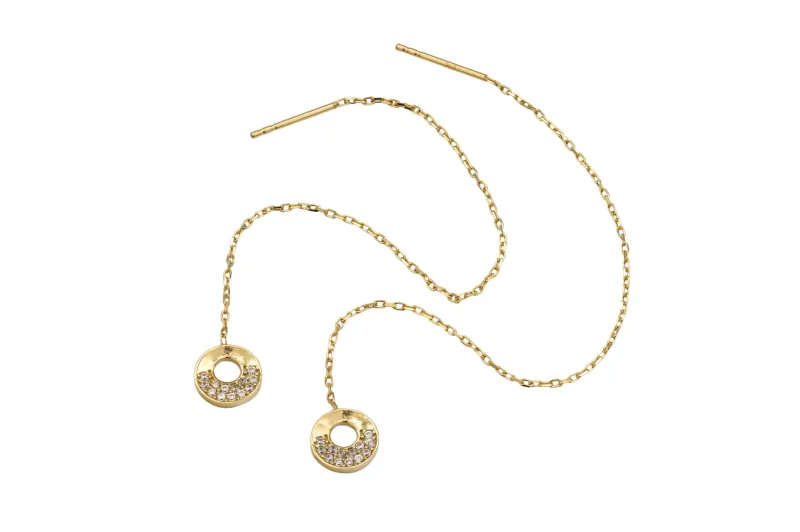 9ct Yellow Gold Pull Through Cubic Zirconia Round Earrings 1.40g