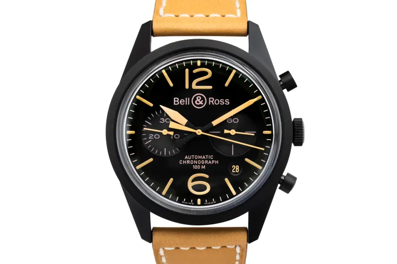 Bell & Ross Chronograph Heritage PVD 41mm Tan Leather BR126-94-SC 2017