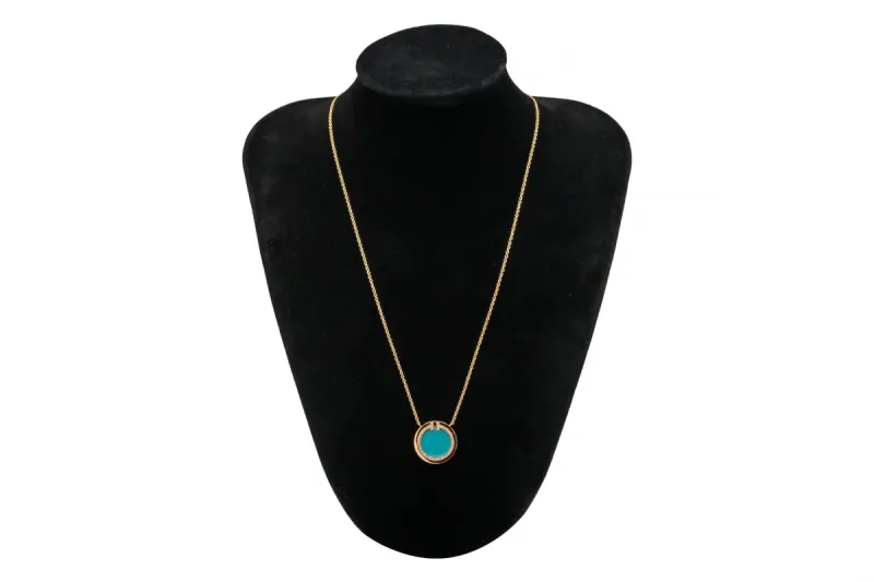 Tiffany & Co Diamond & Turquoise Circle Pendant Necklace 0.05ct