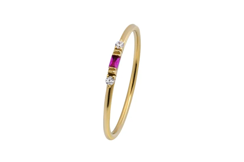 14ct Yellow Gold Pink & White Baguette Cut Cubic Zirconia Three Stone 0.9g
