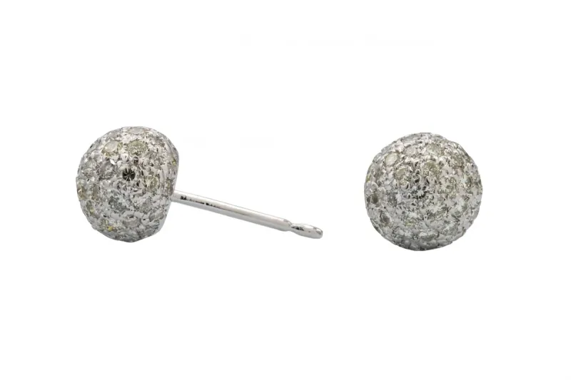 18ct White Gold Pavé Diamond Ball Stud Earrings 1ct