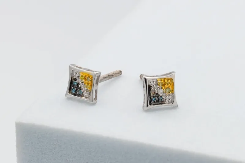 9ct Yellow Gold Multi-Colour Diamond Stud Earrings 0.10ct