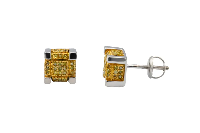 9ct White Gold White & Yellow Diamond Stud Earrings 0.40ct