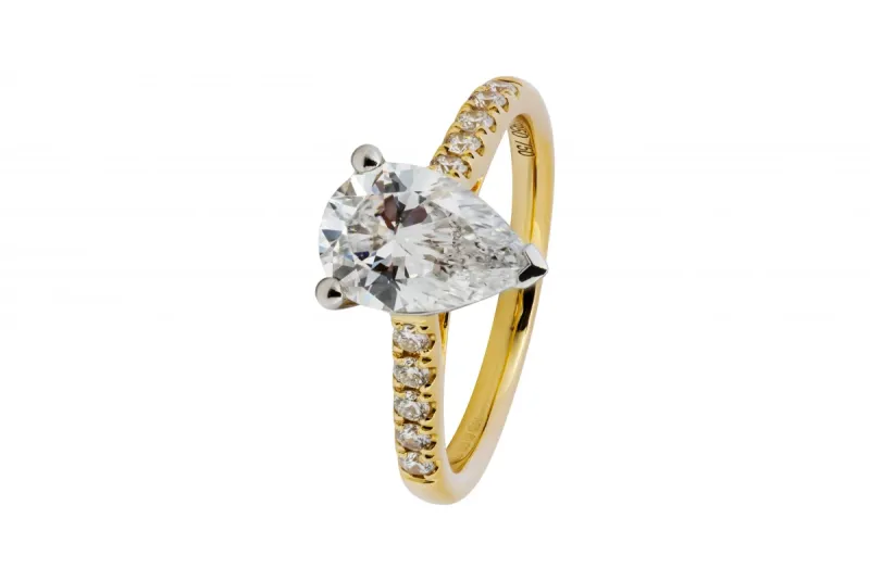 18ct Yellow Gold Platinum Gallery Pear Lab Diamond Engagement Ring 1.58ct IGI Certified