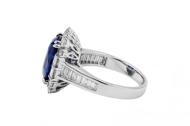 18ct White Gold Sapphire Diamond Cluster Engagement Ring 6.91ct