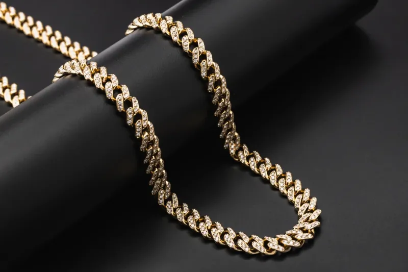 9ct Yellow Gold Diamond Cuban Chain 110.8g