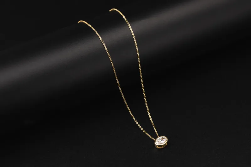 Gold Plated Sterling Silver Lab Grown Oval Cut Diamond Necklace 1.00ct