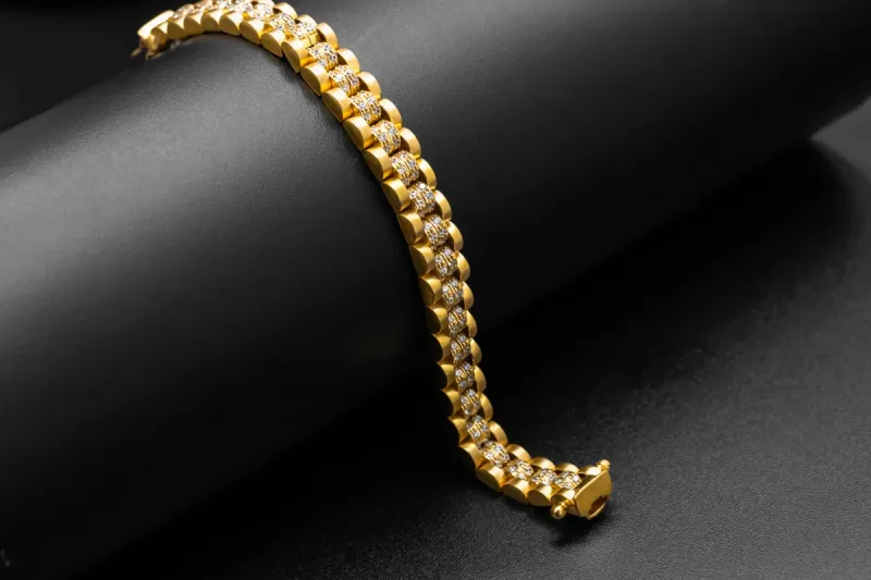 9ct Yellow Gold CZ Presidential Children's Bracelet 20.4g
