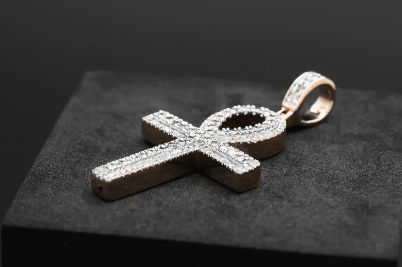 9ct Rose Gold Natural Diamond Ankh Pendant 0.69ct G VS 40mm