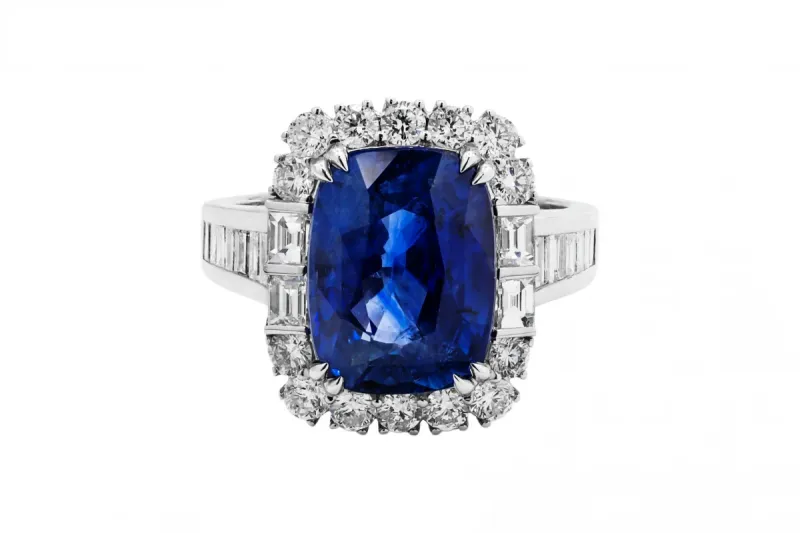 18ct White Gold Sapphire Diamond Cluster Engagement Ring 6.91ct