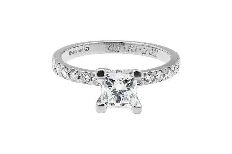 Platinum Princess Cut Diamond Solitaire Engagement Ring 1.03ct GIA CERTIFIED