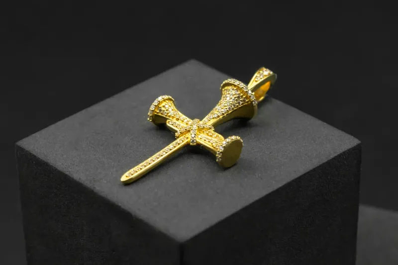 9ct Yellow Gold Diamond Nail Cross Pendant 0.56cts