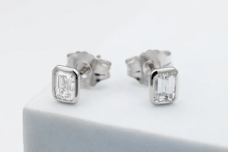 Sterling Silver Lab Grown Emerald Cut Diamond Stud Earrings 1.06ct