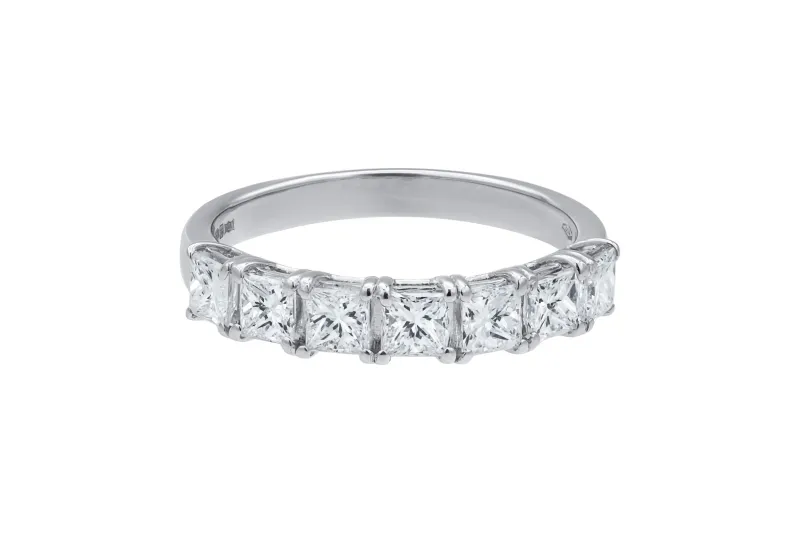 18ct White Gold Princess Cut Diamond 7 Stone Ring 1.05ct