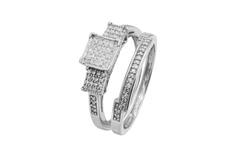 9ct White Gold Diamond Engagement Ring and Band Set 0.25ct 3.7g