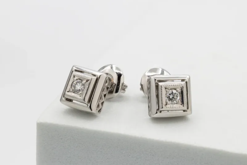 18ct White Gold Diamond Square Stud Earrings  0.10ct