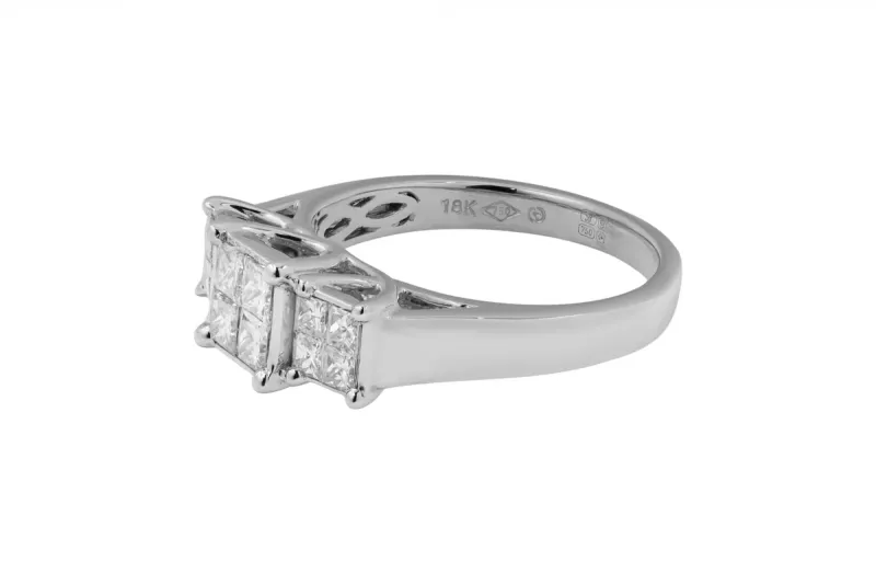 18ct White Gold Princess Cut Diamond Cluster Ring 0.75ct