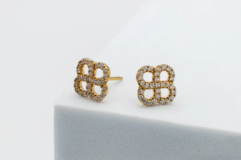 9ct Yellow Gold Open Clover CZ Stud Earrings 1.8g