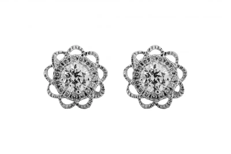 18ct White Gold Diamond Flower Cluster Stud Earrings 0.72ct