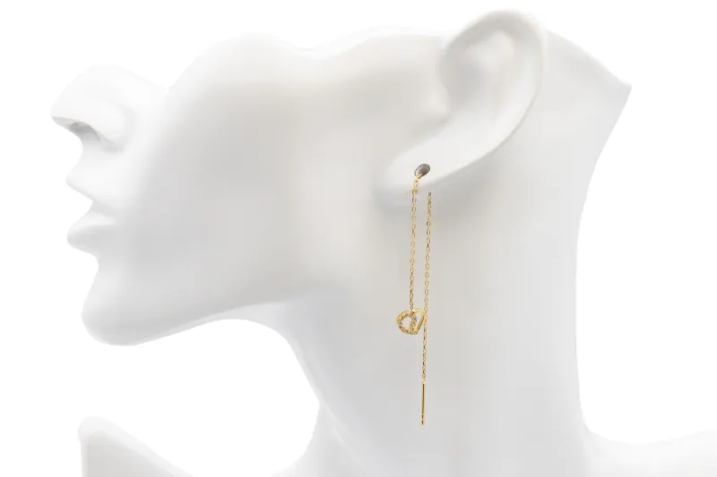 9ct Yellow Gold Pull Through Cubic Zirconia Heart Earrings 1.20g