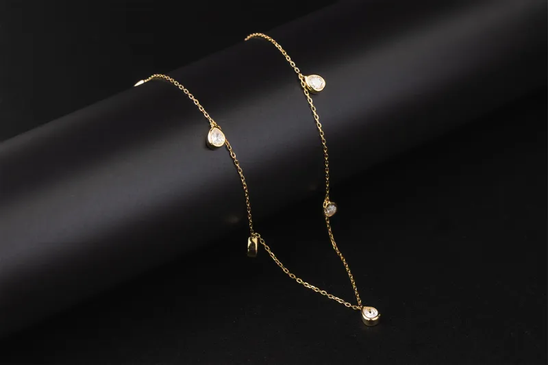 Gold Sterling Silver Lab Grown Pear Cut Diamond Necklace 0.70ct