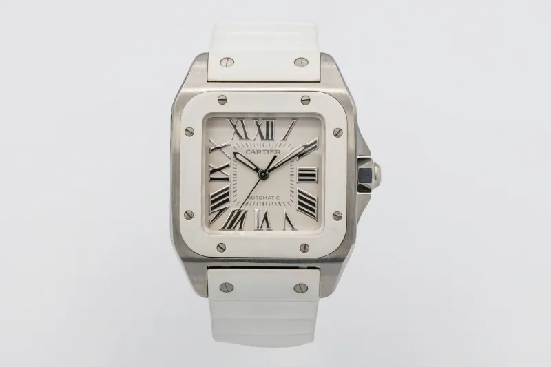 Cartier Santos 100 Midi 33mm White Rubber 2878 Circa 2010