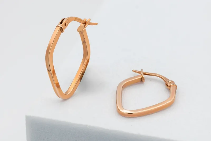 9ct Rose Gold Lightweight Kite Hoop Earrings 1g