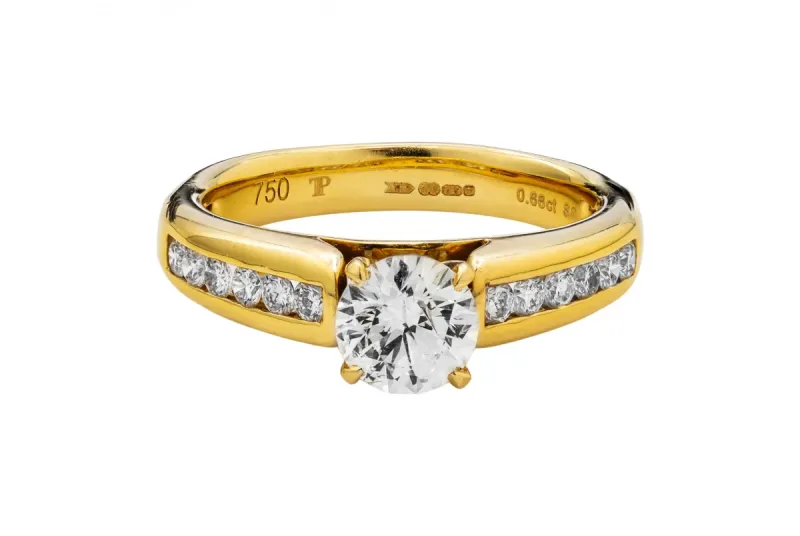 18ct Yellow Gold Round Brilliant Diamond Ring with Shoulder Stones 0.66ct