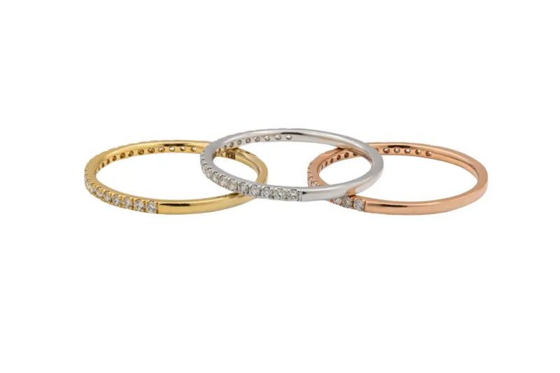 9ct White, Rose And Yellow Gold Diamond Stacker Rings 0.60ct
