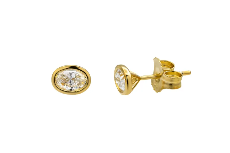 Gold Plated Sterling Silver Lab Grown Oval Cut Diamond Stud Earrings 1.06ct