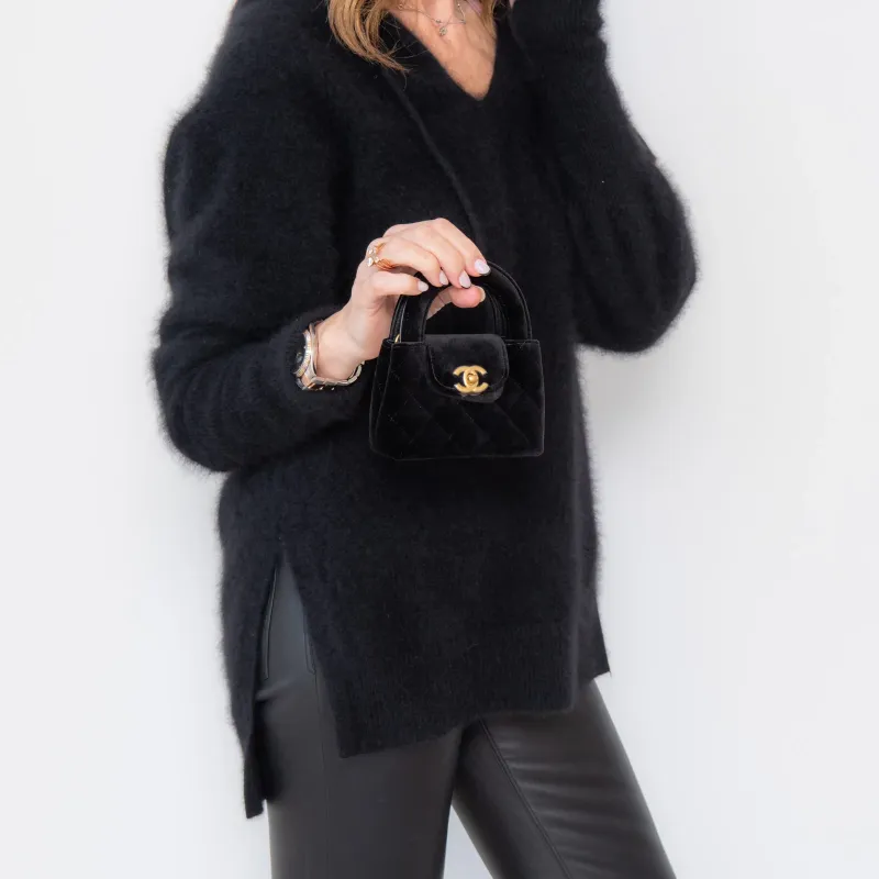 Chanel 24A Kelly Mini Nano Black Velvet Bag UNUSED