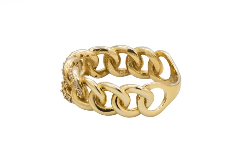 9ct Yellow Gold Cubic Zirconia Cuban Ring 2.9g