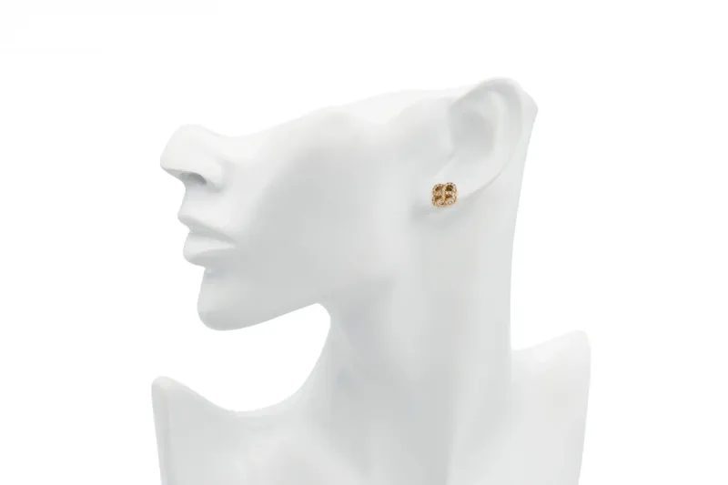 9ct Yellow Gold Open Clover CZ Stud Earrings 1.8g