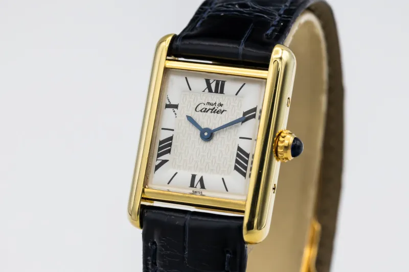 Cartier Must de Cartier Tank 22mm Vermeil Black Leather 1613 Circa 1990s
