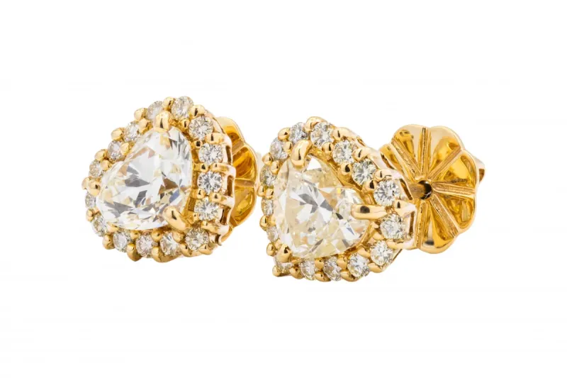 18ct Yellow Gold Diamond Heart Shaped Stud Earrings 2.53ct