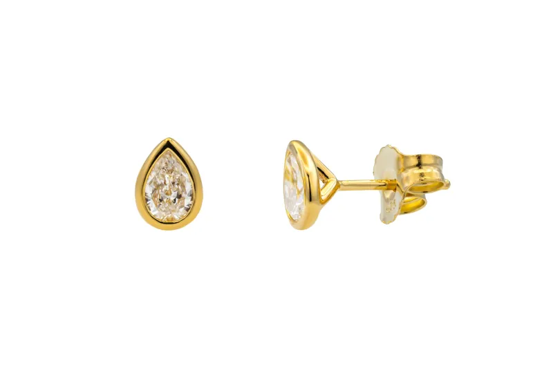 Gold Plated Sterling Silver Lab Grown Pear Cut Diamond Stud Earrings 1.04ct