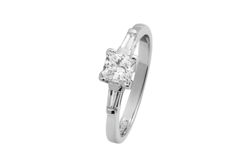 18ct White Gold Princess Diamond Baguette Engagement Ring 0.60ct