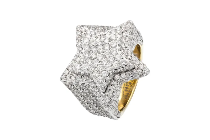 14ct Yellow Gold Diamond Star Statement Ring 3.10ct