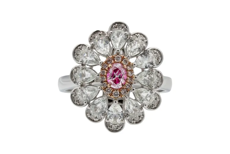 18ct White Gold Rose Cut  & Pink Diamond Ring 1.90ct 5.08g