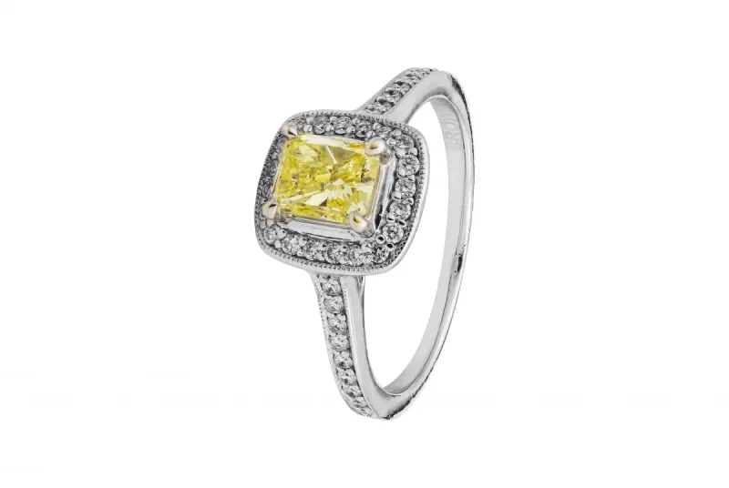 18ct White Gold Fancy Yellow Rectangular Modified Brilliant Engagement Ring 0.91ct SI1 GIA Cert