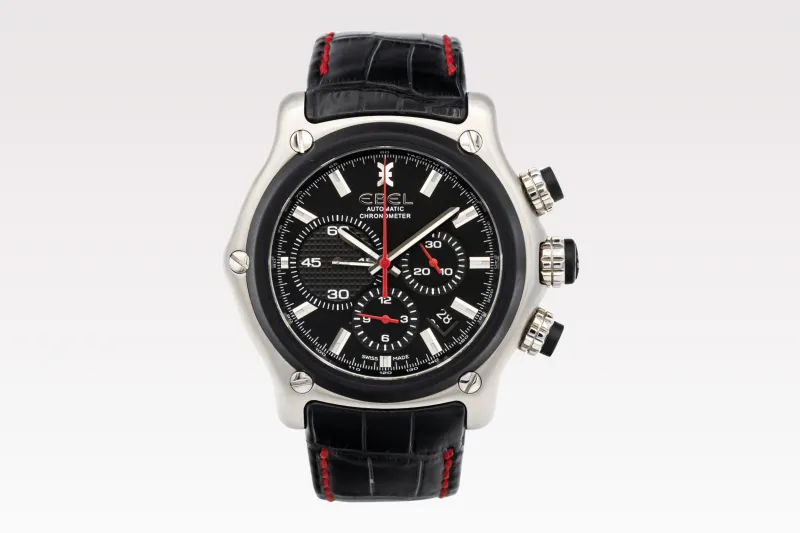 Ebel 1911 BTR Chronograph 45mm Black Leather E9137L73 Circa 2000s