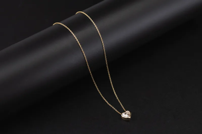Gold Plated Sterling Silver Lab Grown Heart Cut Diamond Necklace 1.02ct